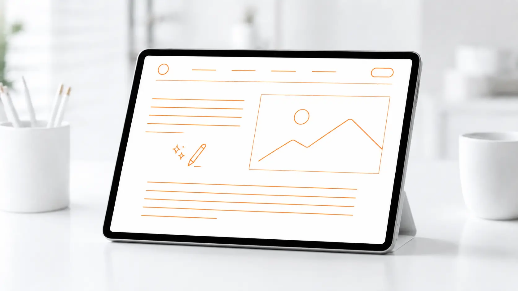 Tablet con una estrategia de contenido B2B para LinkedIn, newsletter, SEO y GEO